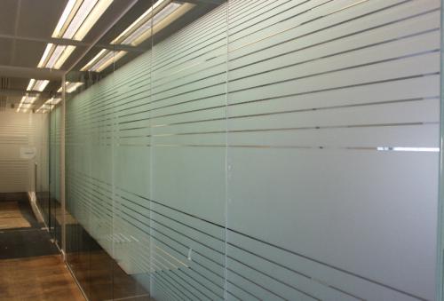 Sandblasted glass wall